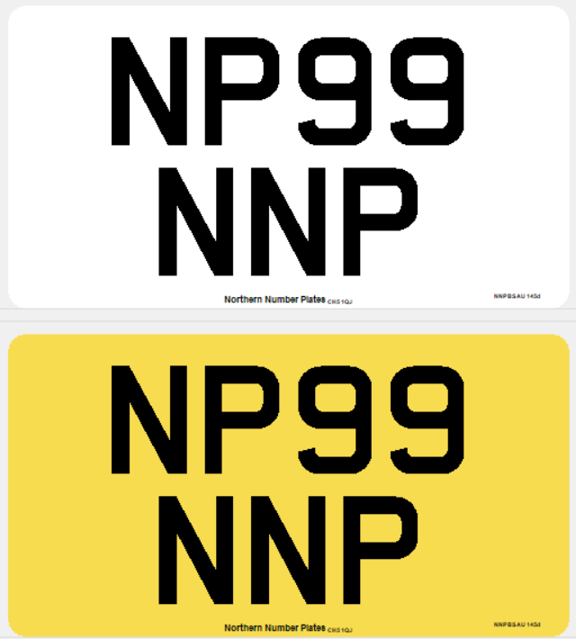 READY MADE NUMBER PLATES STANDARD IMPORT SET Northern Number Plates